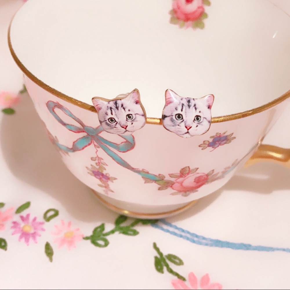 🔻Nwot new tabby cat kitty kitten stud earrings